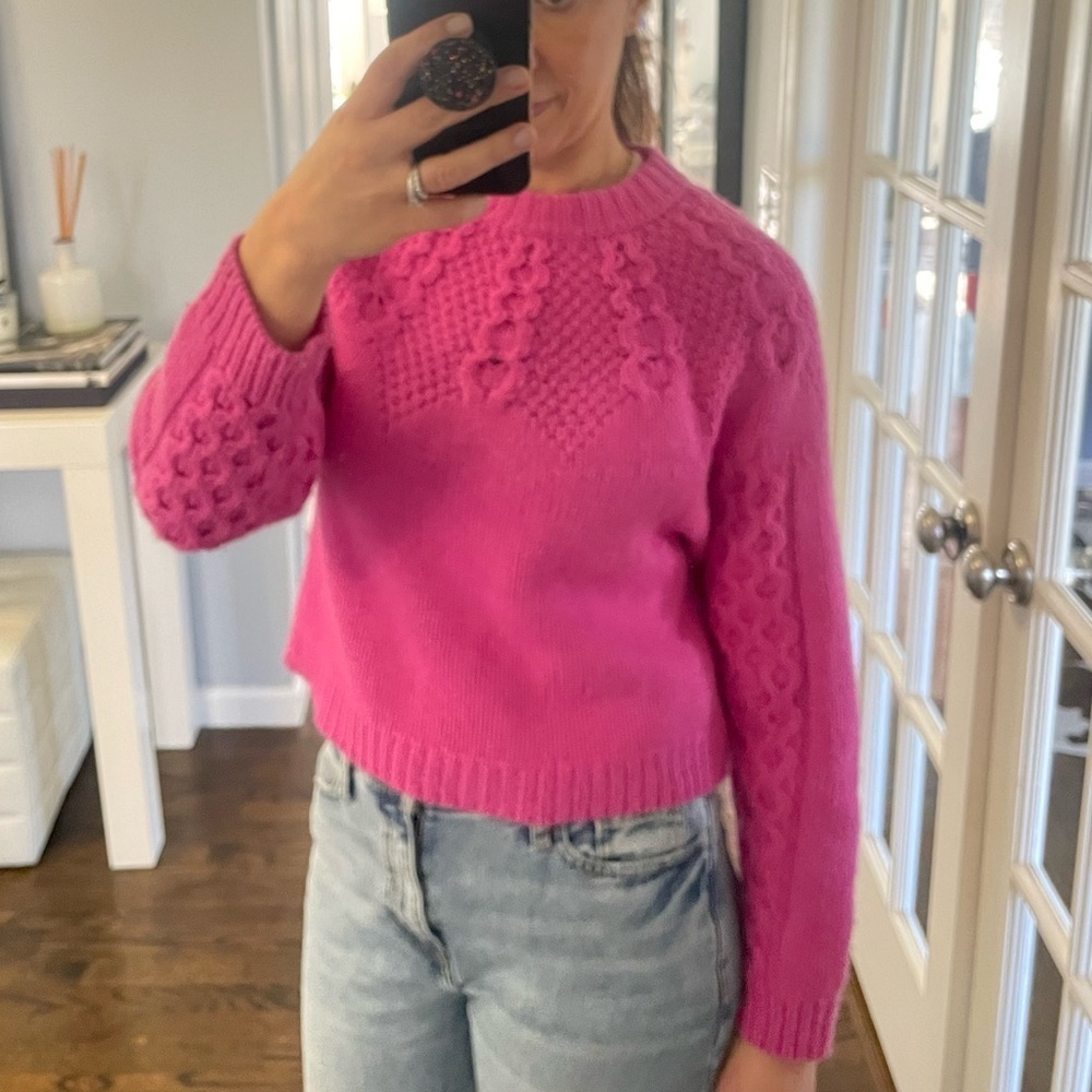 SEA NY Alpaca Wool Pink Cropped Brie Sweater